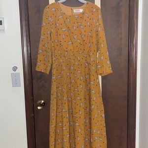 Mustard yellow llama print maxi dress by loche size medium